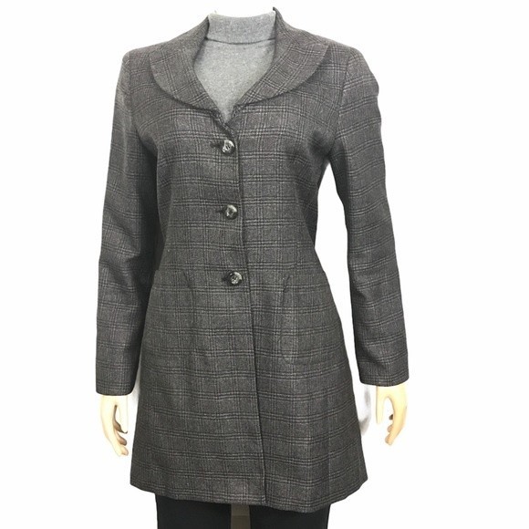 Larry Levine Blazer Glen Plaid Longline patched elbow gray curve Lapel size 10 - Picture 3 of 17